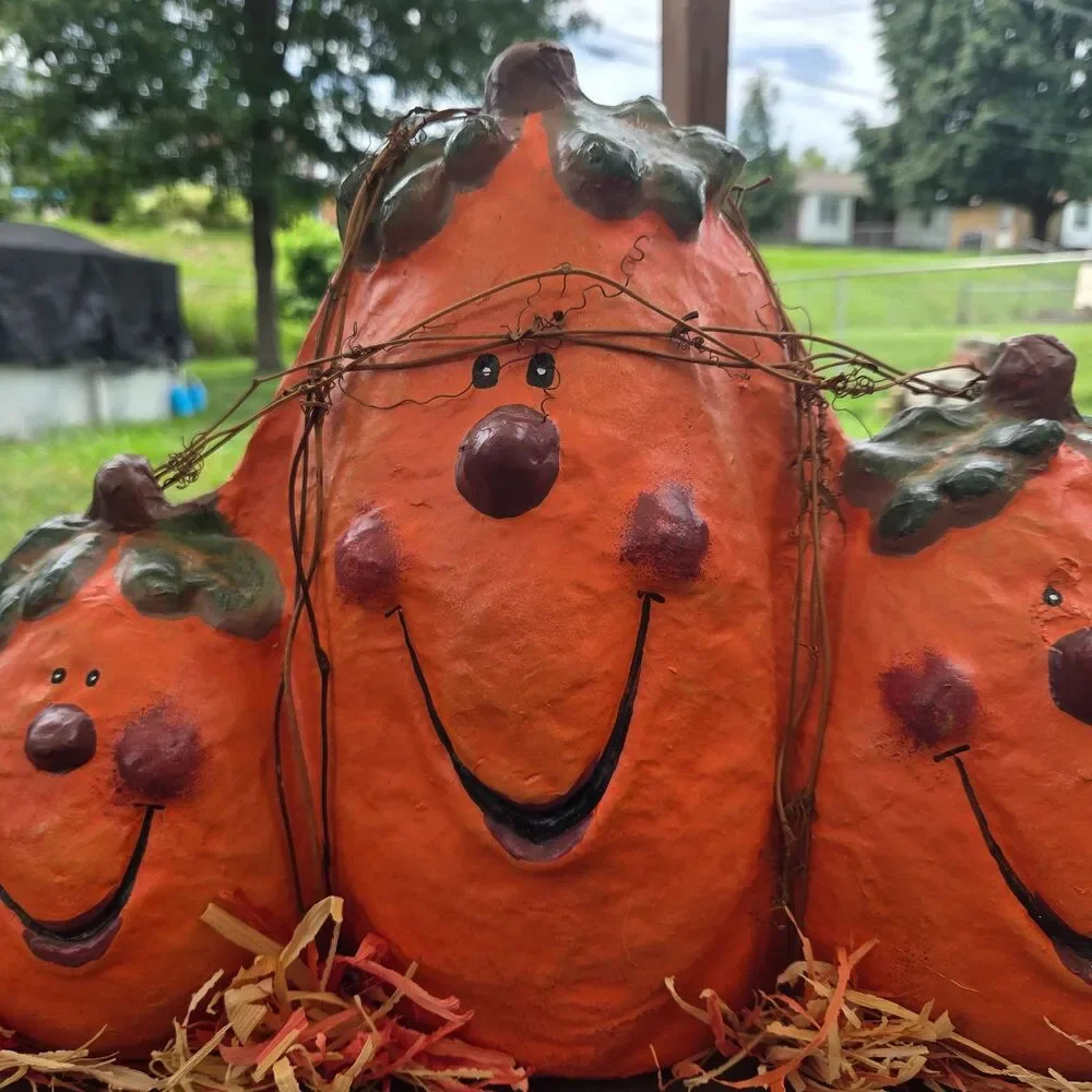 Paper Mache Pumpkin Trio Primitive Folk Art Halloween Fall Decor 18